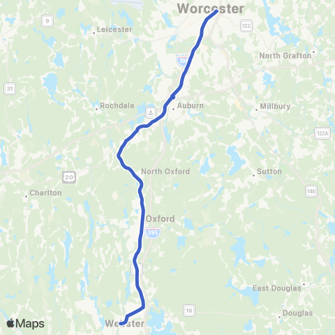 WRTA Webster - Auburn Mall map