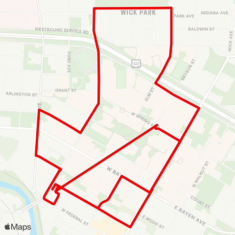 WRTA YSU Red Loop map