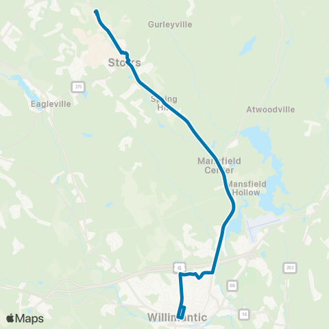 WRTD (Windham Region Transit District) Storrs - Willimantic map