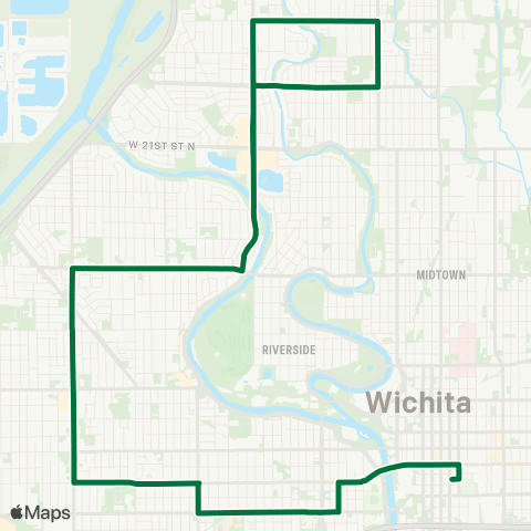 Wichita Transit W Douglas / W St / 13th St / Twin Lakes / Pleasant Val MS map