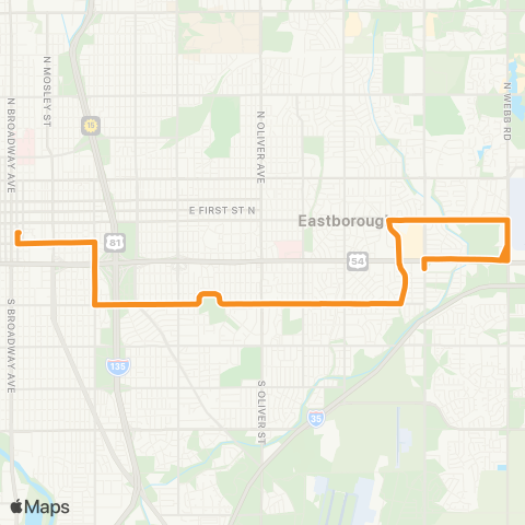 Wichita Transit E Waterman / Hydraulic / E Lincoln / Towne E Mall / E Douglas map