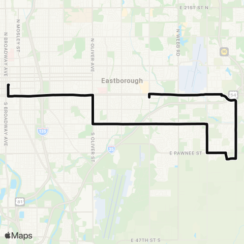 Wichita Transit Southeast High map