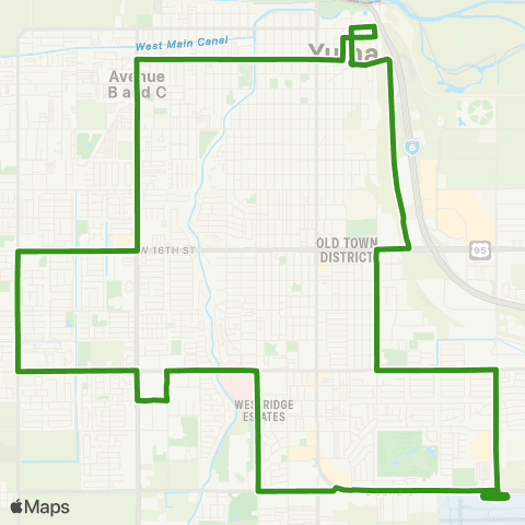 YCAT Green Route 4b - Central Yuma Circulator via Arizona Av map