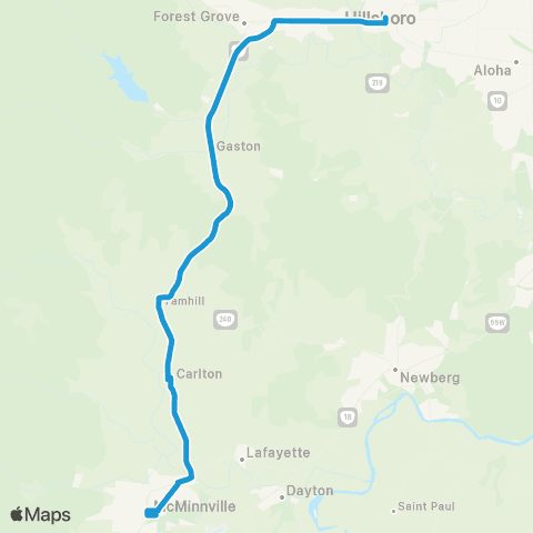 Yamhill County Transit McMinnville - Hillsboro map