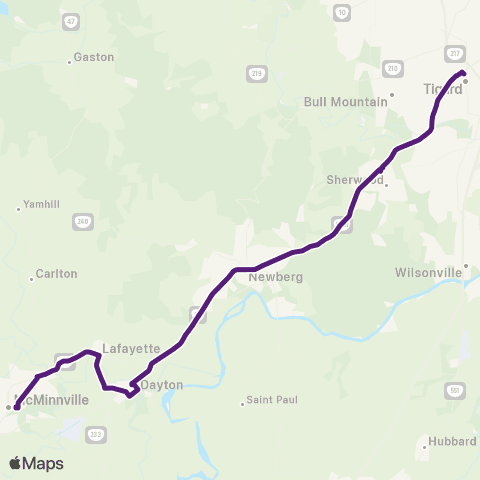Yamhill County Transit McMinnville - Tigard map