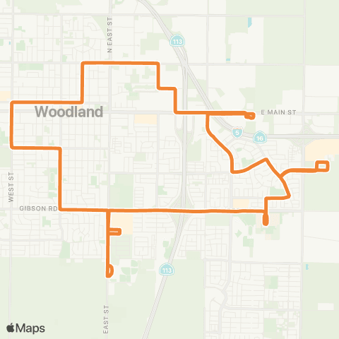 Yolobus East Woodland Local map