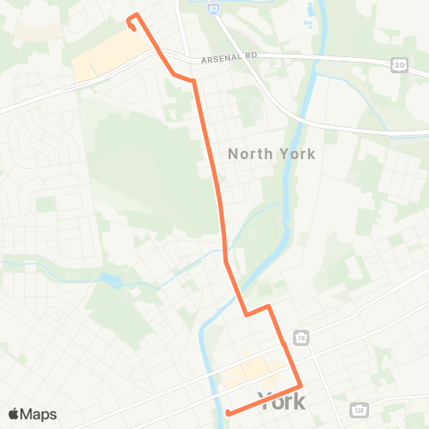 rabbittransit York/Adams North York via N George St map