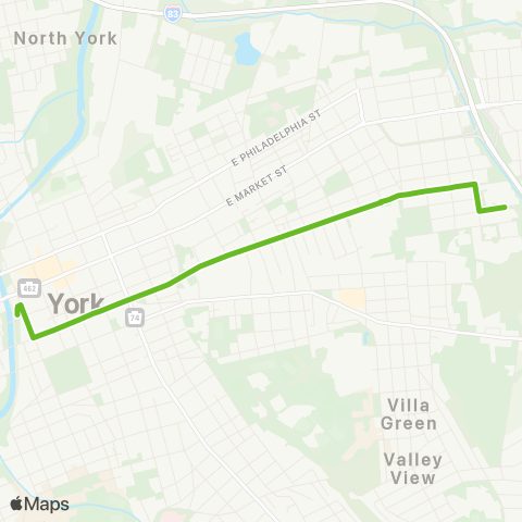 rabbittransit York/Adams East York via Princess map