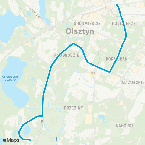 ZDZiT Olsztyn Dworzec Główny (pl. Konstytucji 3 Maja)-Stary Dwór (Słoneczna) map