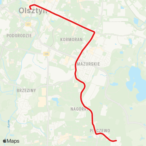 ZDZiT Olsztyn Pieczewo (Wilczyńskiego)-Wysoka Brama (pl. Jedności Słowiańskiej) map