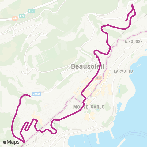 Zest Beausoleil Ténao - Église - Monaco Casino - Pont Ste-Dévôte - Malbousquet - Les Platanes map