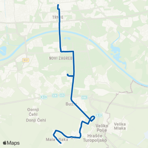 ZET Gl.Kolodvor-M.Mlaka map