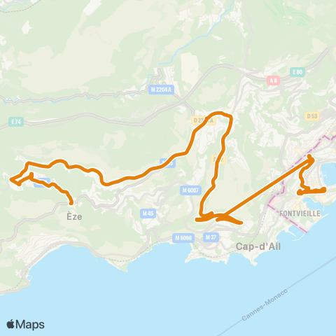 Zou - Réseau proximité Eze - la Turbie - Monaco map