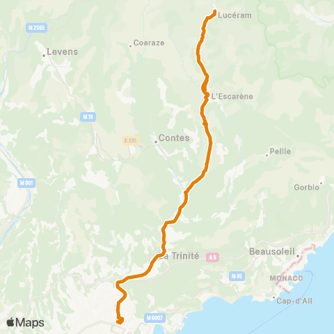 Zou - Réseau proximité Nice - l'Escarene - Luceram map