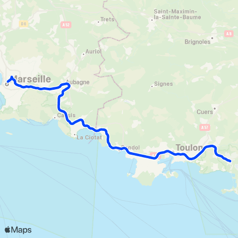 Zou Réseau express Marseille - Toulon - Hyeres map