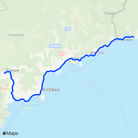 Zou Réseau express Grasse - Cannes - Nice - Vintimille map