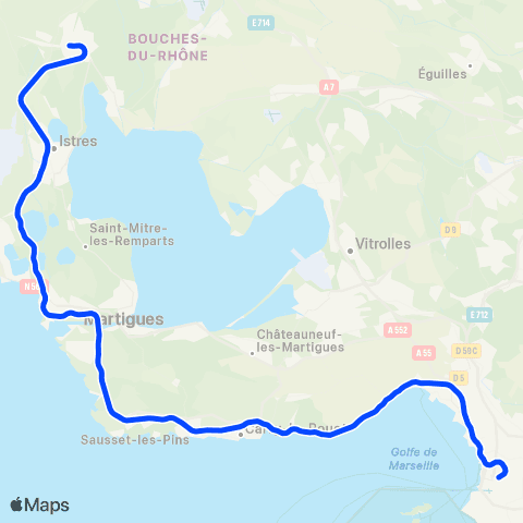 Zou Réseau express Marseille - Miramas via Cote Bleue map