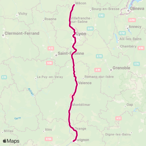 Zou Réseau express Avignon - Lyon Perrache - Mâcon map