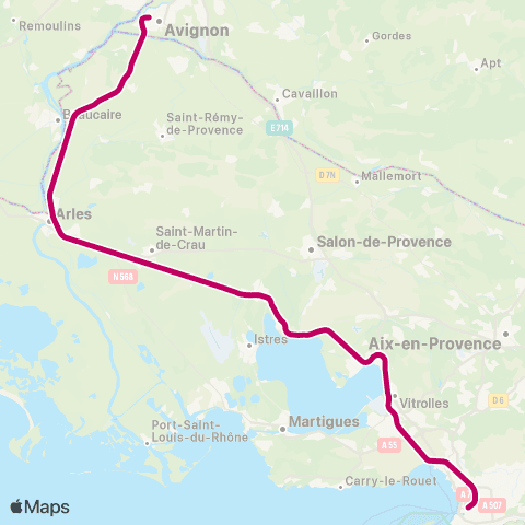 Zou Réseau express Marseille - Miramas - Avignon Ctre via Arles map