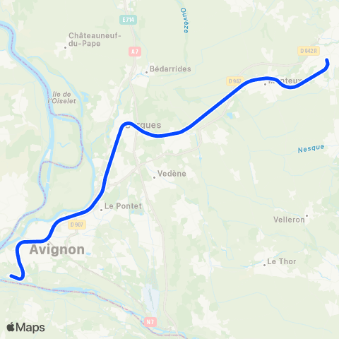 Zou Réseau express Avignon TGV - Avignon Ctre - Carpentras map