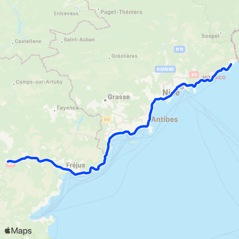 Zou Réseau express Les Arcs - Cannes - Nice - Menton map