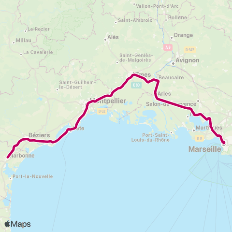 Zou Réseau express Marseille - Miramas - Nimes - Montpellier map