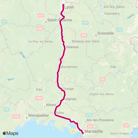 Zou Réseau express Lyon Part Dieu - Avignon - Marseille map