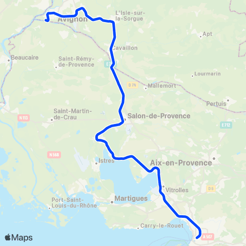Zou Réseau express Marseille - Miramas - Avignon TGV via Cavaillon map