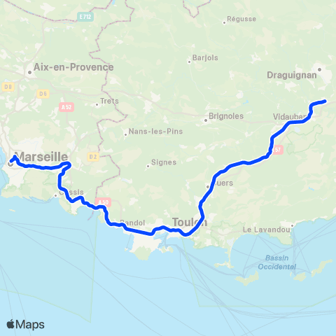 Zou Réseau express Toulon - Carnoules - les Arcs map