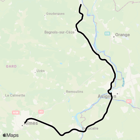 Zou Réseau express Nîmes-Avignon-le Teil map