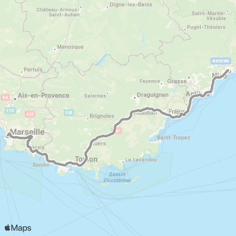 Zou Réseau express Nice - Marseille map