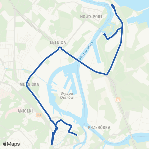 ZTM Gdańsk Muzeum Westerplatte – Terminal Promowy 1-Muzeum II Wojny Światowej 1 map
