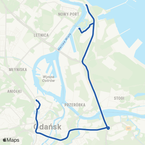 ZTM Gdańsk Muzeum Westerplatte – Terminal Promowy 1-Jana z Kolna 1 map