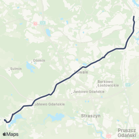 ZTM Gdańsk Dworzec Główny 18 - Kolbudy Plac Kaszubski 1 map