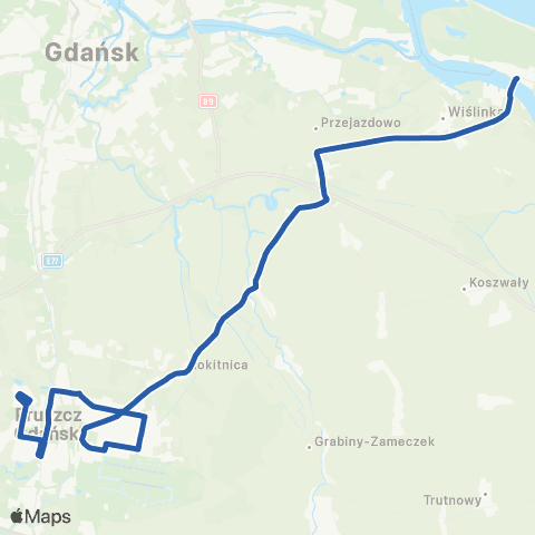 ZTM Gdańsk Sobieszewo 1 - Pruszcz Gdański Rondo Kaszubskie 1 map