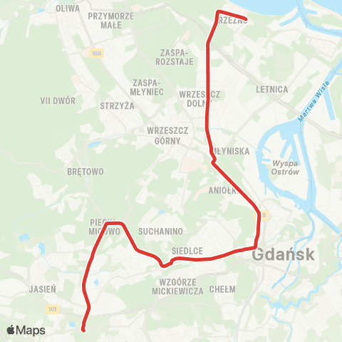 ZTM Gdańsk Ujeścisko 10 - Brzeźno Dom Zdrojowy 1 map