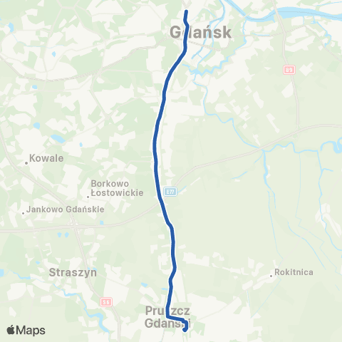 ZTM Gdańsk Pruszcz Gdański Pruszcz Gdański Dworzec 1 - Dworzec Główny 7 map