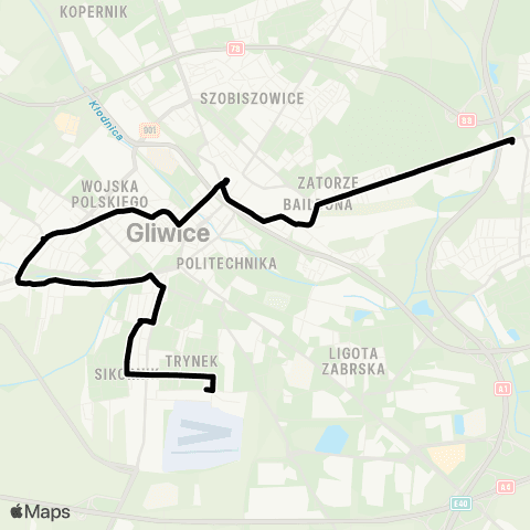 Zarząd Transportu Metropolitalnego GZM Trynek Toruńska - Gliwice zajezdnia map