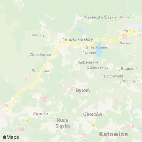 Zarząd Transportu Metropolitalnego GZM Gliwice centrum przesiadkowe - Siedliska Cargo map