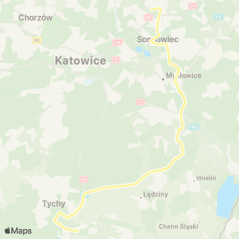 Zarząd Transportu Metropolitalnego GZM Sosnowiec szpital Wojewódzki - Tychy towarowa map