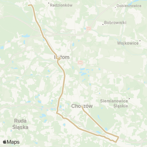 Zarząd Transportu Metropolitalnego GZM Chorzów rynek - Zawodzie zajezdnia map