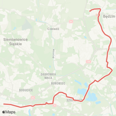 Zarząd Transportu Metropolitalnego GZM Zagórze rondo Jana Pawła II - Katowice plac Wolności map