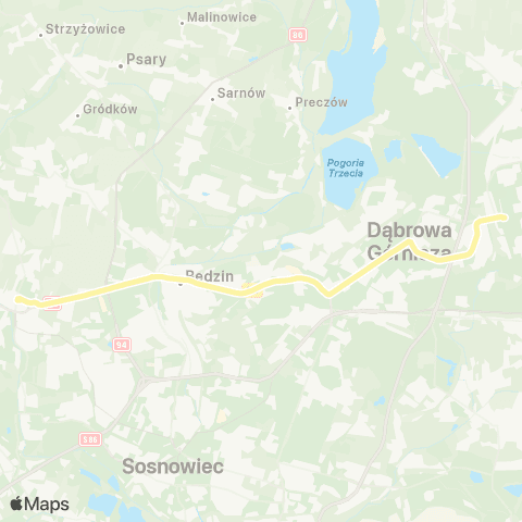 Zarząd Transportu Metropolitalnego GZM Czeladź dworzec - Tworzeń Huta Katowice map