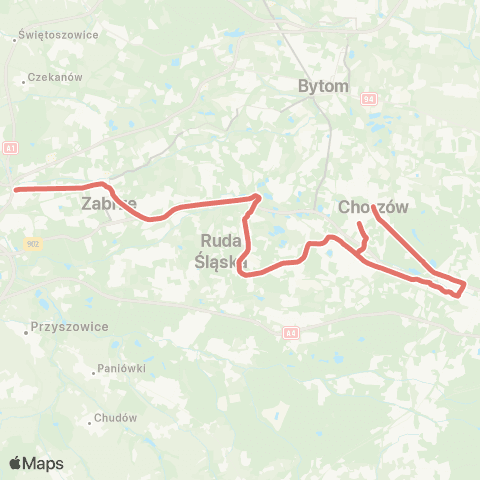 Zarząd Transportu Metropolitalnego GZM Chorzów Batory zajezdnia - Chorzów dworcowa map