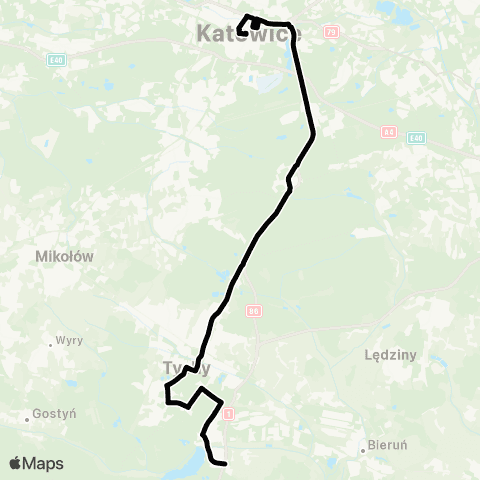 Zarząd Transportu Metropolitalnego GZM Tychy Sikorskiego wiadukt - Katowice dworzec map
