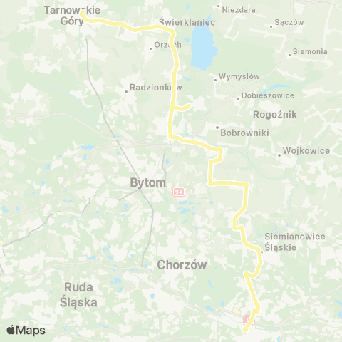 Zarząd Transportu Metropolitalnego GZM Tarnowskie Góry dworzec - Katowice plac Wolności map