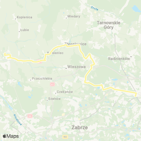 Zarząd Transportu Metropolitalnego GZM Bytom dworzec - Pyskowice szpitalna map