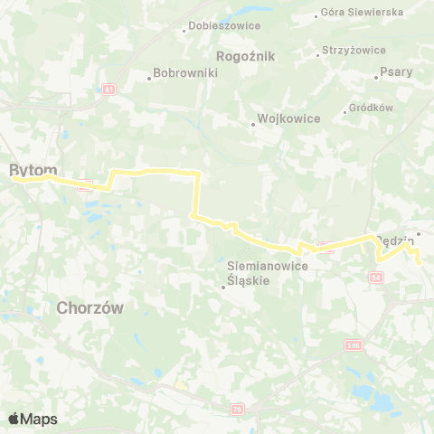 Zarząd Transportu Metropolitalnego GZM Będzin Kościuszki - Bytom dworzec map