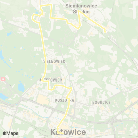 Zarząd Transportu Metropolitalnego GZM Siemianowice Powstańców pętla - Katowice dworzec map