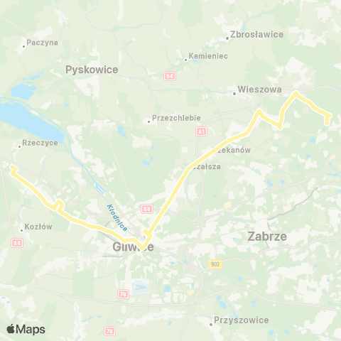 Zarząd Transportu Metropolitalnego GZM Brzezinka Wałbrzyska - Miechowice pętla map